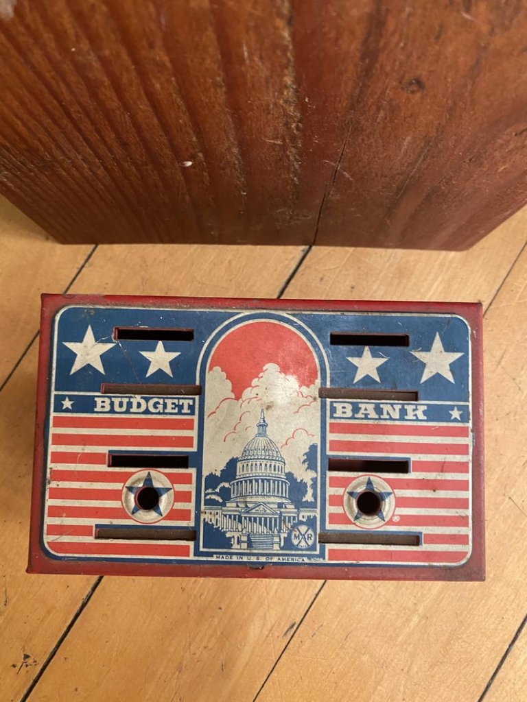 Vintage Tin Toy Still Bank, “Budget Bank”